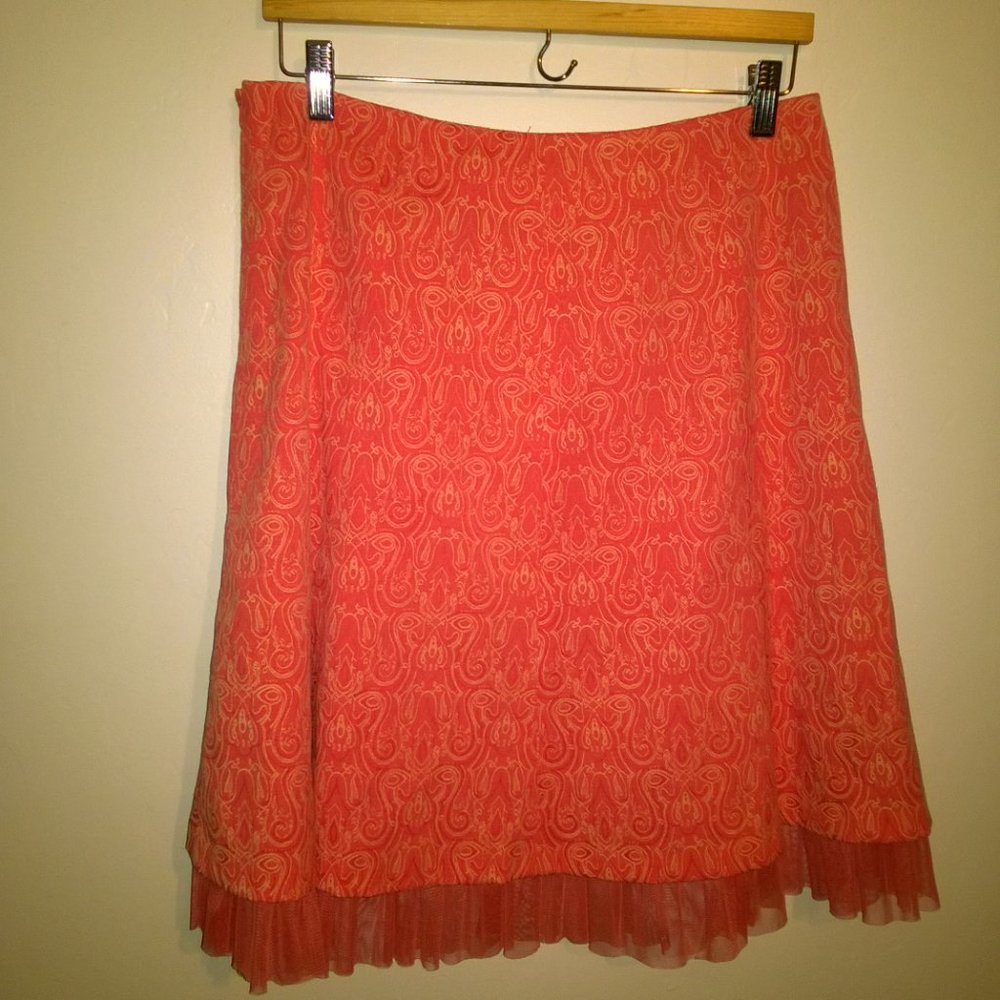 Tangerine Embroidered Skirt with Soft Sheer Hem